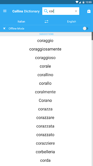 Collins Italian Dictionary Screenshot 1