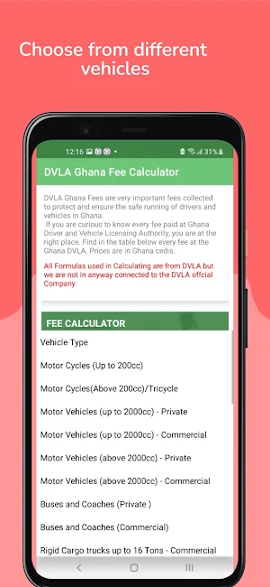 Ghana DVLA Fee Calculator Screenshot 2