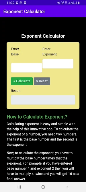 Exponent Calculator Screenshot 1