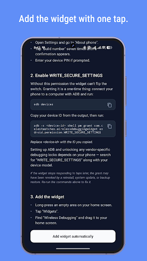 Wireless Debugging Widget Screenshot 2