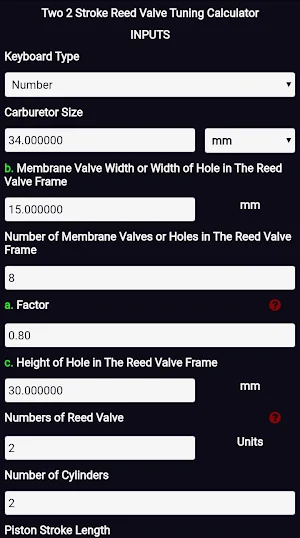 Two 2 Stroke Reed Valve Tuning Calculator Screenshot 1