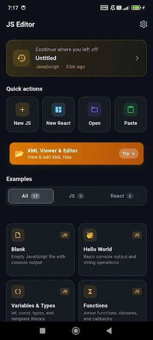JavaScript Editor — React IDE Screenshot 0