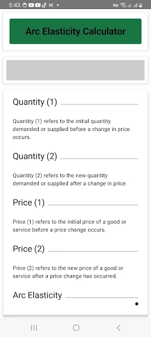 Arc Elasticity Calculator Screenshot 2