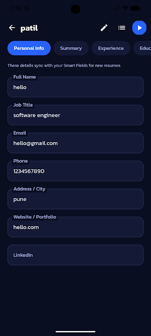 Simple Resume Maker Screenshot 1