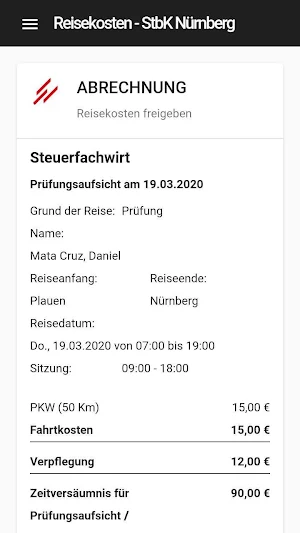 Reisekosten - StBK Nürnberg Screenshot 1