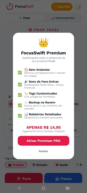 FocusSwift: Foco e Pomodoro Screenshot 1