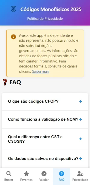 Códigos Monofásicos 2025 Screenshot 3
