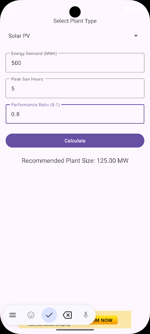Power Plant Size Calculator Screenshot 2