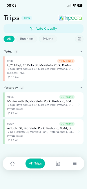 TripData - SA Logbook Screenshot 1
