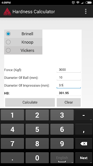 Hardness Calculator Screenshot 1