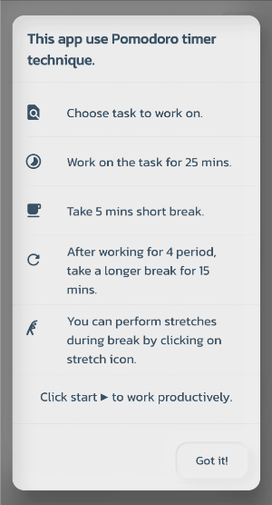Ergonomic Pomodoro Timer Screenshot 0