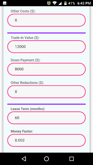 Car Lease Calculator Screenshot 1