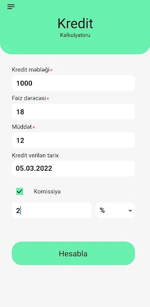Kredit Hesablama Screenshot 0