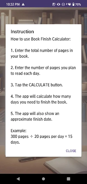 Book Finish Calculator Screenshot 2