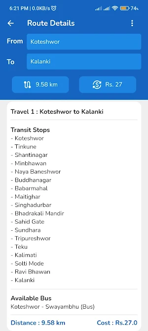 KTM Bus Route Screenshot 3