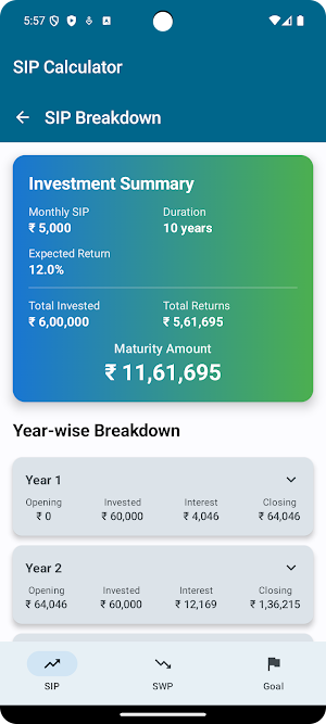 SIP SWP Finance Tracker Screenshot 1