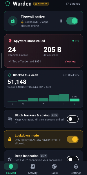 Warden: Firewall & Anti-Spy Screenshot 1