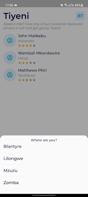 Tiyeni: Malawian taxi ride app Screenshot 2