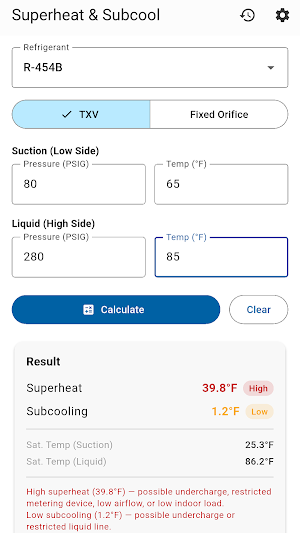 Superheat Calculator - HVAC Screenshot 1