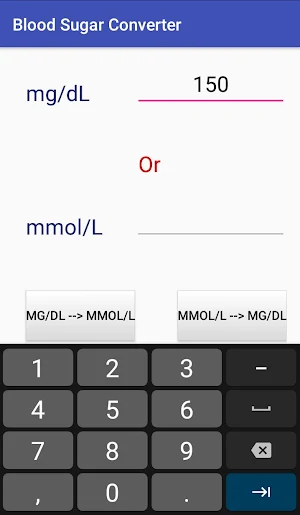 Blood Sugar Calc Screenshot 1