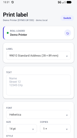 Print Dymolabels from phone Screenshot 0