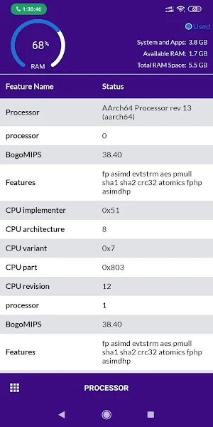 PhoneInfo Checker: CPU | RAM | Screenshot 1