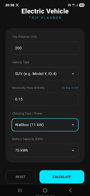 Electric Vehicle Calculator Screenshot 2