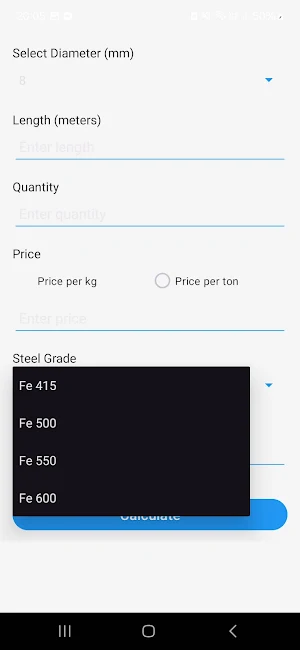 TMT Steel Rebar Calculator Screenshot 3