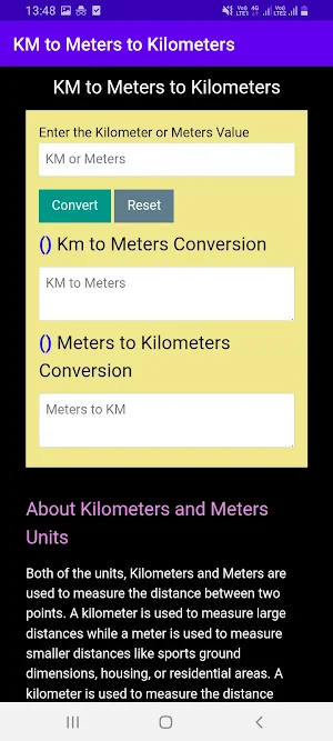 KM to Meters to Kilometers Screenshot 1