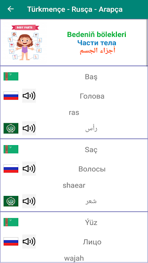Turkmen Russian Arabic phrasebook Screenshot 3