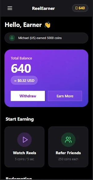 watchearn-watch & earn (reels) Screenshot 0