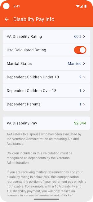 VA Disability Pay Calculator Screenshot 2