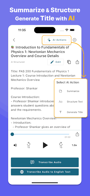 Speech to Text Transcribe + ai Screenshot 1