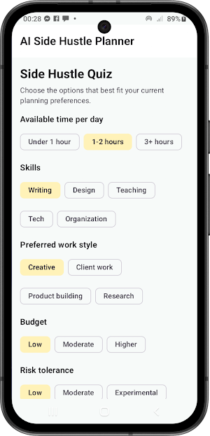 AI Side Hustle Planner Screenshot 1