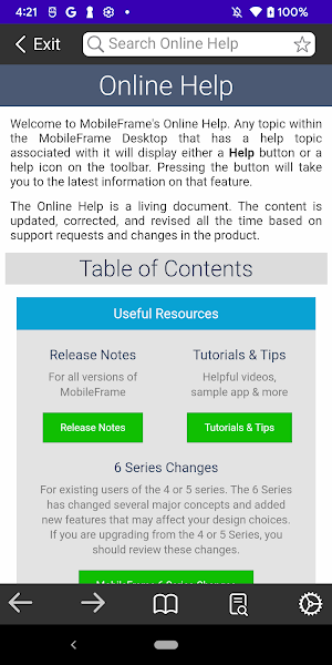 MobileFrame Online Help Screenshot 2