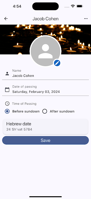 Yahrzeit Tracker Screenshot 1