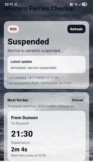 Western Ferries Checker Screenshot 2