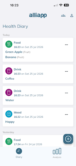 AlliApp Health Diary Screenshot 1
