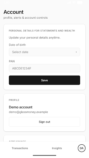 Glass Money: Personal Finance Screenshot 2