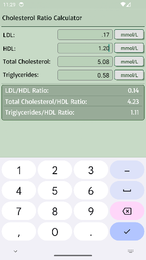Cholesterol Ratio Calculator Screenshot 2
