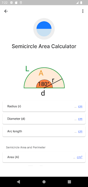 Semicircle Area Calculator Screenshot 0
