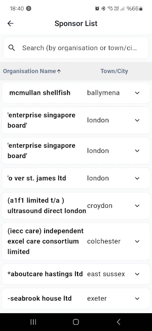 UK Sponsor List Screenshot 1