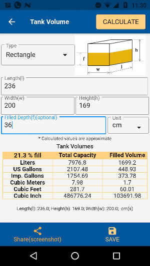 Tank Volume Calc Screenshot 3