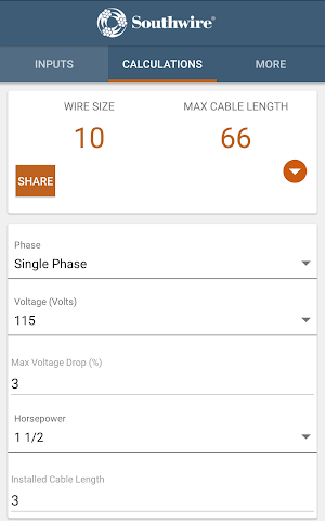 Southwire® Pump Cable Calc Screenshot 1