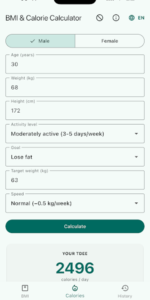 BMI Calculator: Calorie Needs Screenshot 1