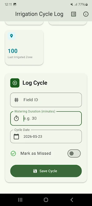 Irrigation Cycle Log Screenshot 1