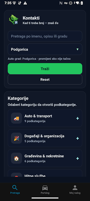 Kontakti + parking - Crna Gora Screenshot 0