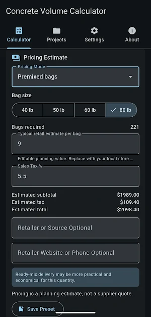 Concrete Volume Calculator Screenshot 0