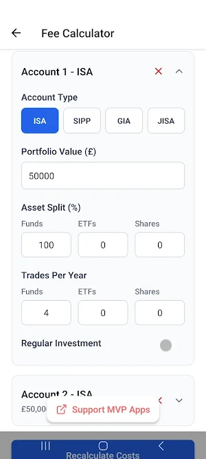 UK Platform Fees Compare Tool Screenshot 0