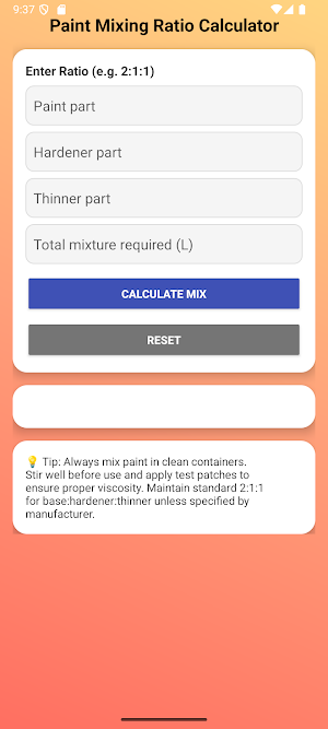 Paint Mixing Ratio Calculator Screenshot 1